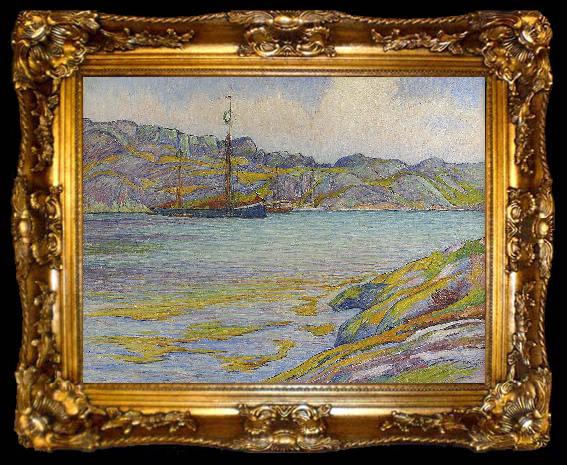 framed  Karl Nordstrom Boats by a cliff, Kyrkesund, ta009-2